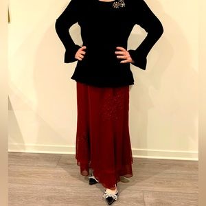 Papell Boutique Organza Double-Layered Mermaid Maxi Skirt 3-D Floral Appliqué 12